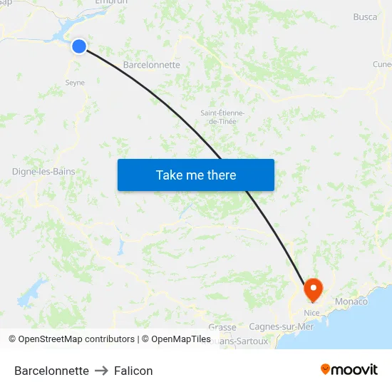Barcelonnette to Falicon map