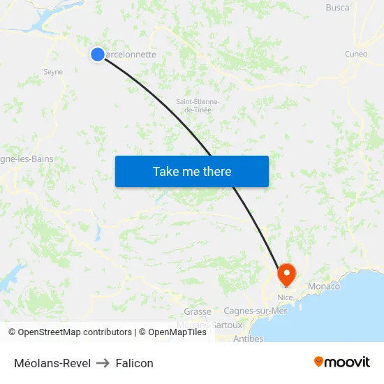 Méolans-Revel to Falicon map
