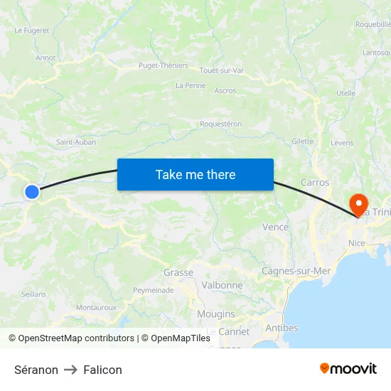 Séranon to Falicon map