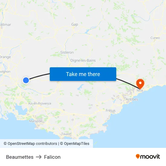 Beaumettes to Falicon map