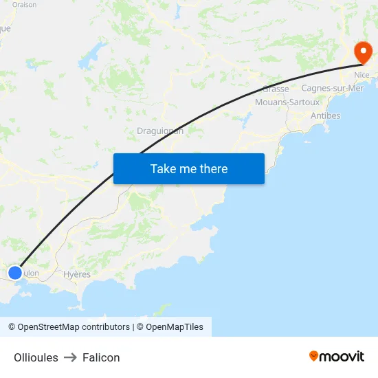 Ollioules to Falicon map