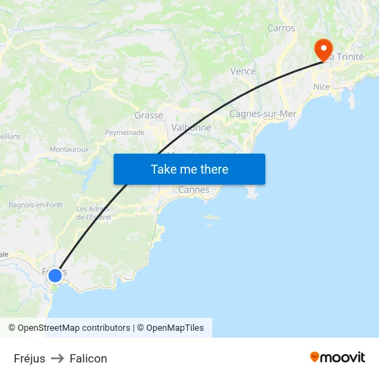 Fréjus to Falicon map