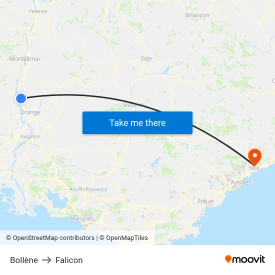 Bollène to Falicon map