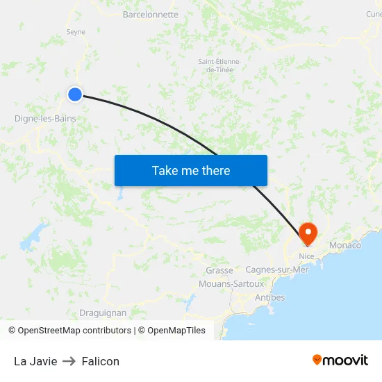 La Javie to Falicon map