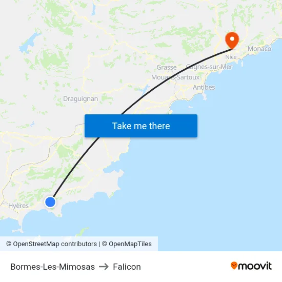 Bormes-Les-Mimosas to Falicon map