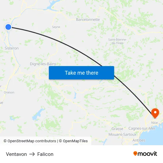 Ventavon to Falicon map