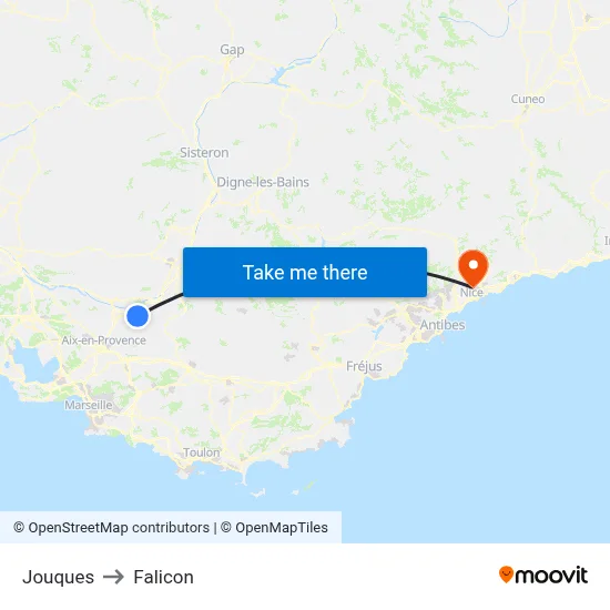 Jouques to Falicon map