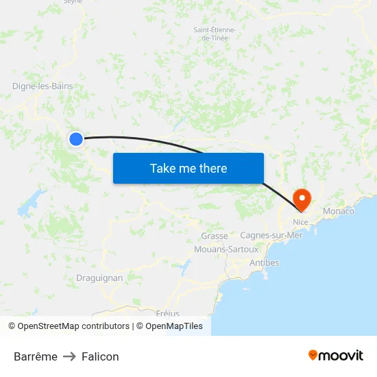 Barrême to Falicon map