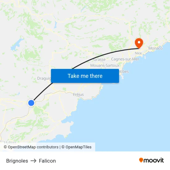 Brignoles to Falicon map