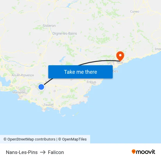 Nans-Les-Pins to Falicon map