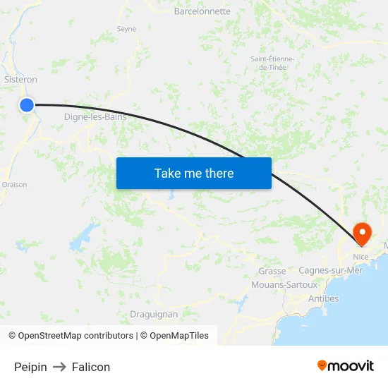 Peipin to Falicon map