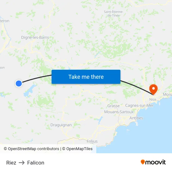 Riez to Falicon map