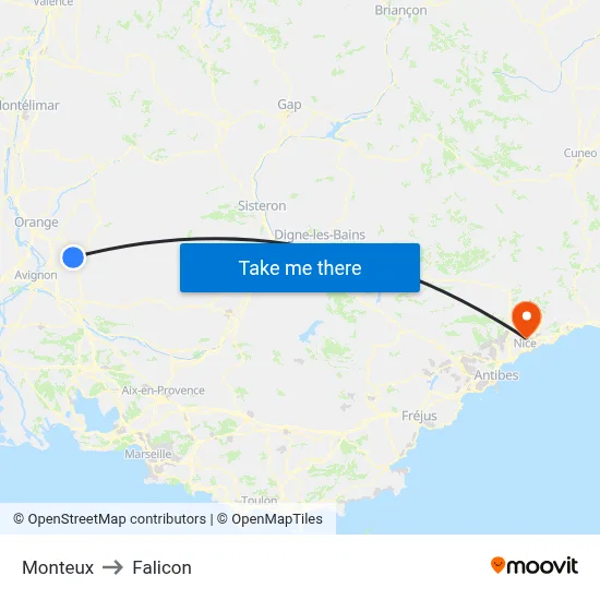 Monteux to Falicon map