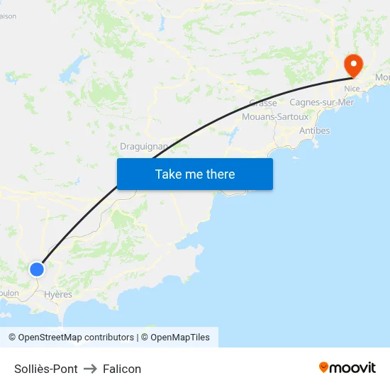 Solliès-Pont to Falicon map