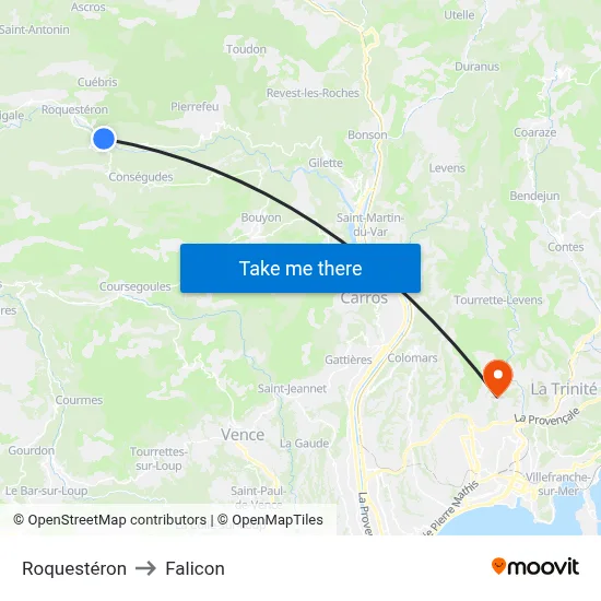Roquestéron to Falicon map