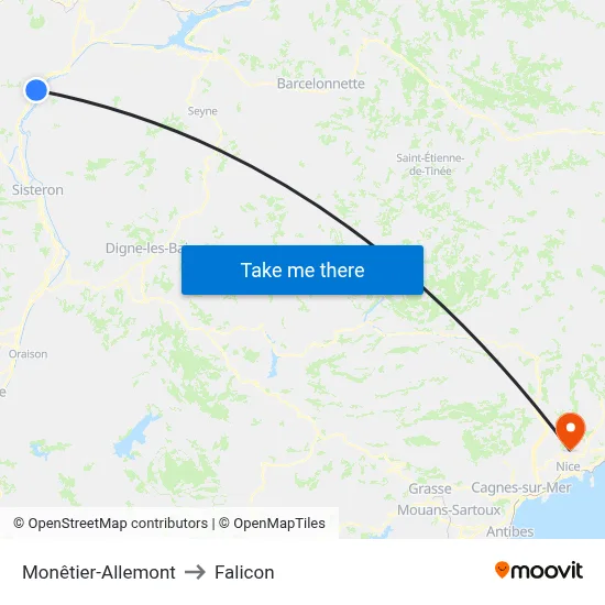 Monêtier-Allemont to Falicon map