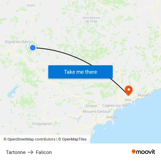 Tartonne to Falicon map
