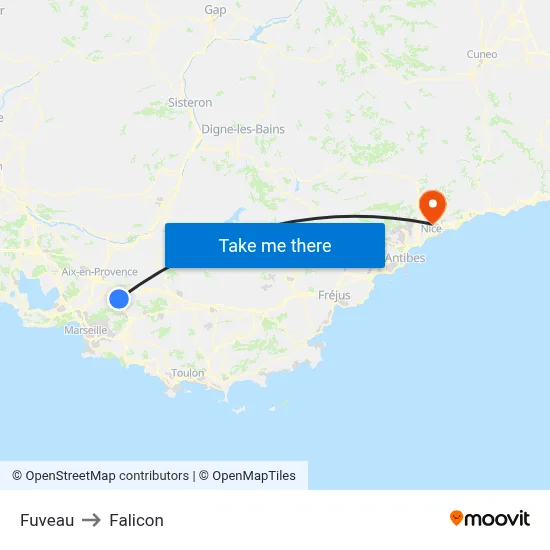 Fuveau to Falicon map