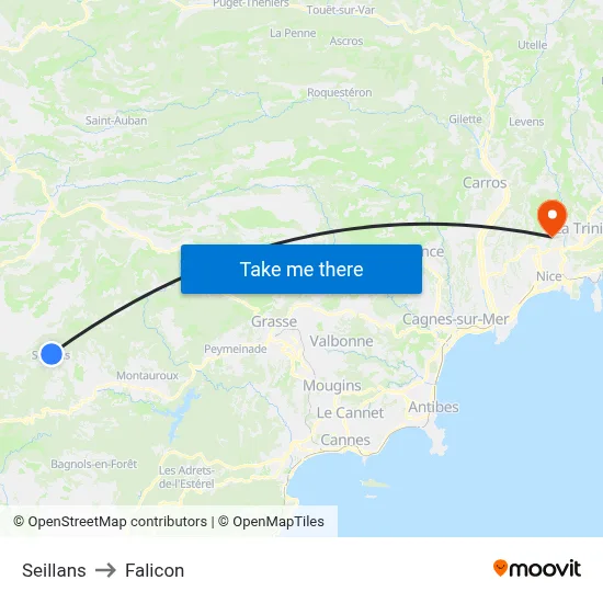 Seillans to Falicon map
