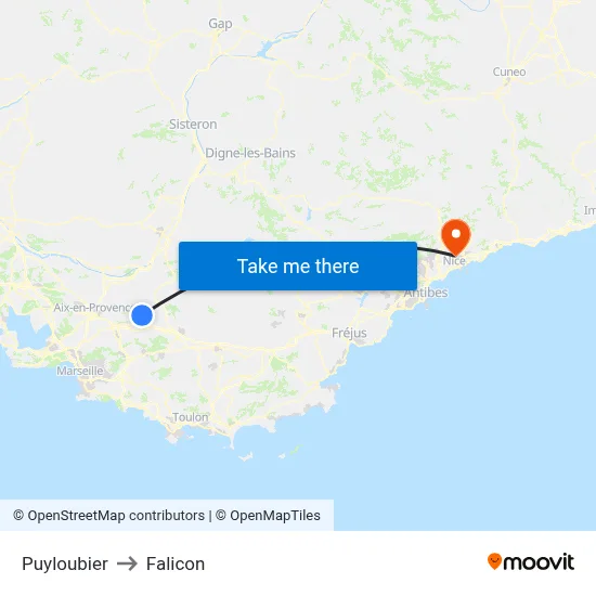 Puyloubier to Falicon map