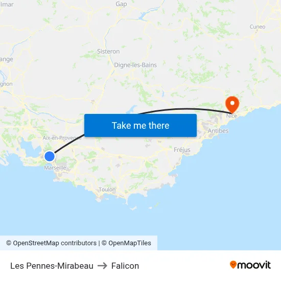 Les Pennes-Mirabeau to Falicon map