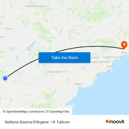 Seillons-Source-D'Argens to Falicon map