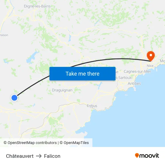 Châteauvert to Falicon map