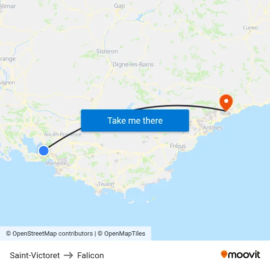 Saint-Victoret to Falicon map