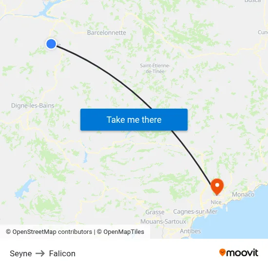 Seyne to Falicon map