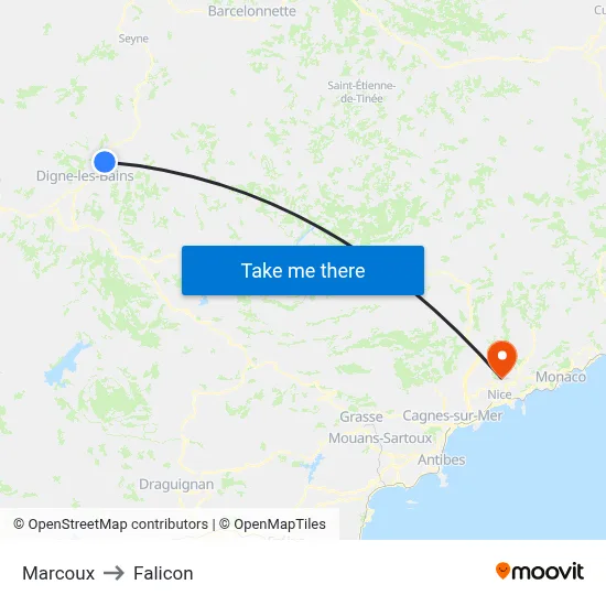 Marcoux to Falicon map