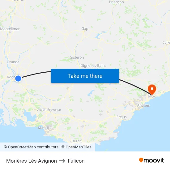 Morières-Lès-Avignon to Falicon map