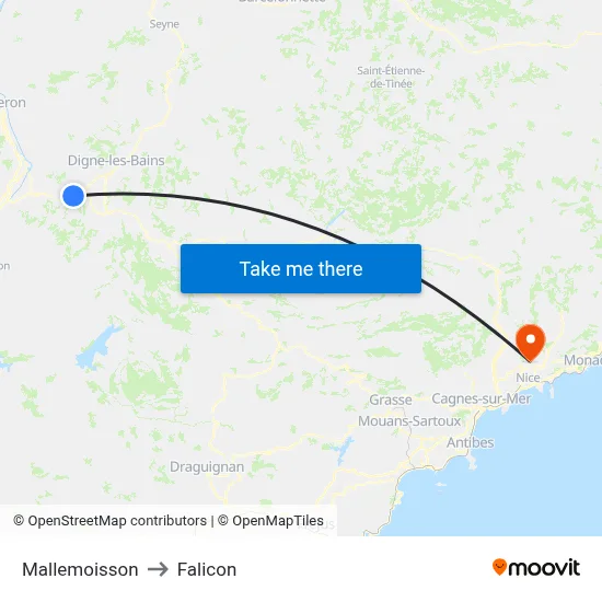 Mallemoisson to Falicon map