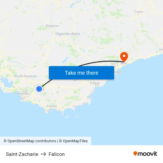 Saint-Zacharie to Falicon map