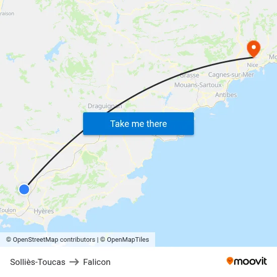 Solliès-Toucas to Falicon map