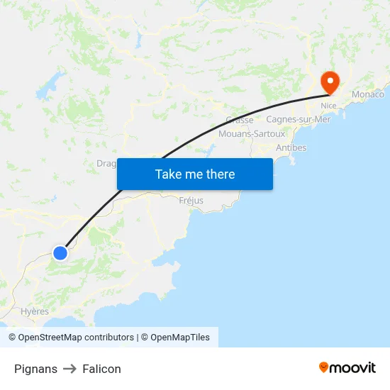 Pignans to Falicon map