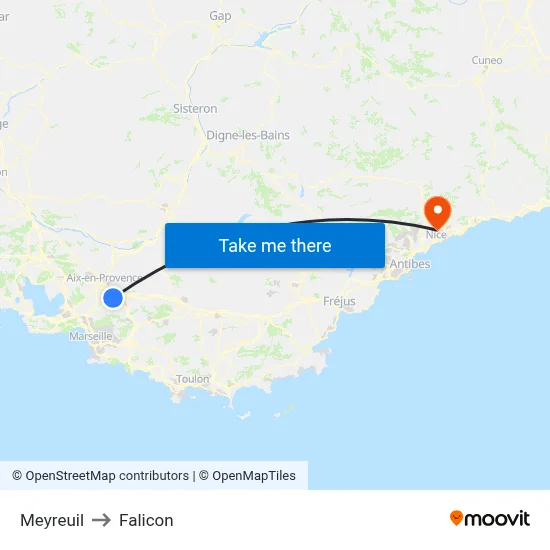 Meyreuil to Falicon map