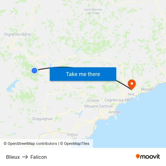 Blieux to Falicon map