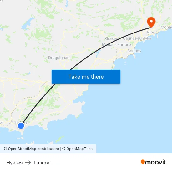 Hyères to Falicon map