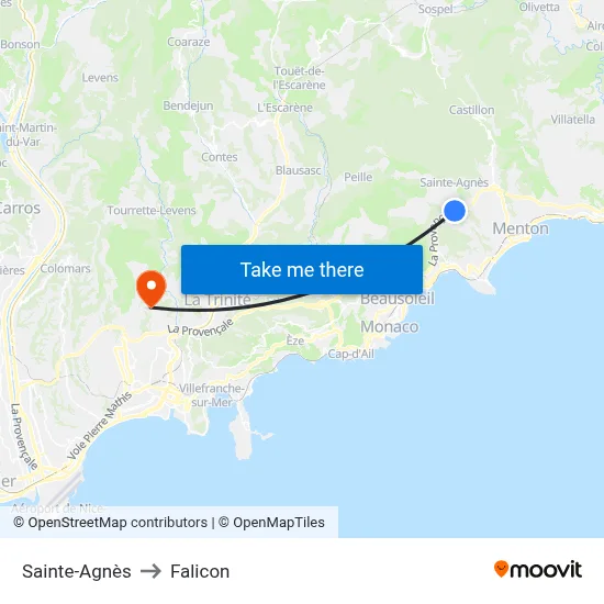 Sainte-Agnès to Falicon map
