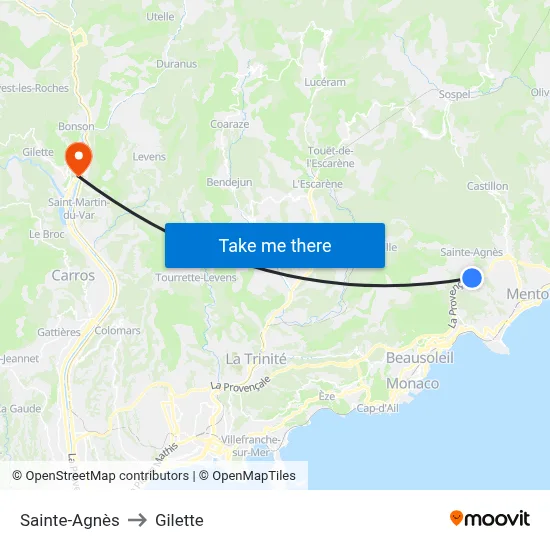 Sainte-Agnès to Gilette map