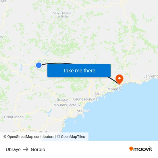 Ubraye to Gorbio map