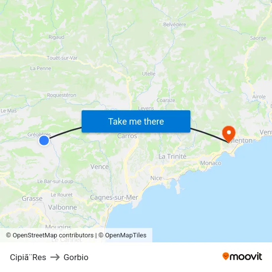 Cipiã¨Res to Gorbio map