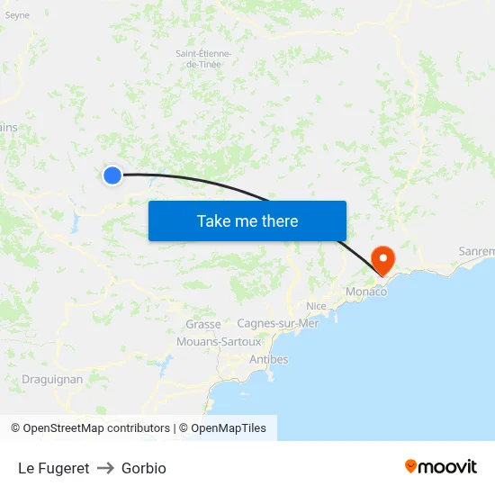 Le Fugeret to Gorbio map