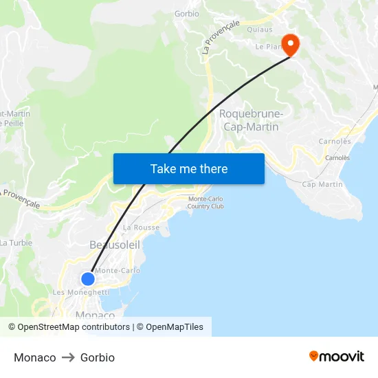 Monaco to Gorbio map