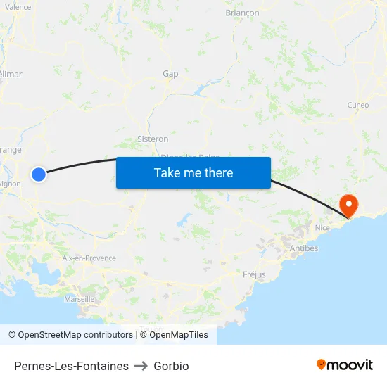 Pernes-Les-Fontaines to Gorbio map