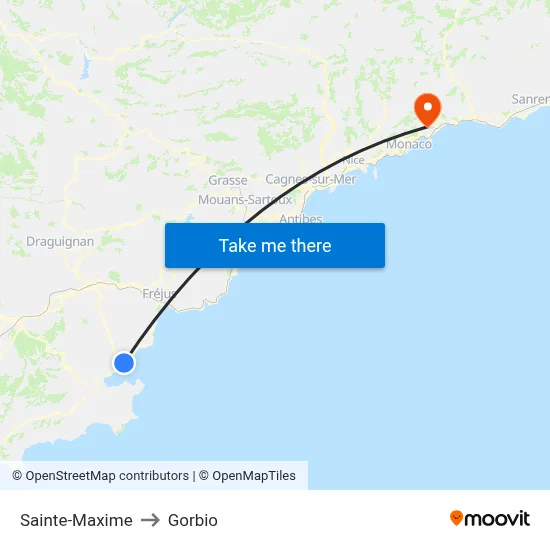 Sainte-Maxime to Gorbio map