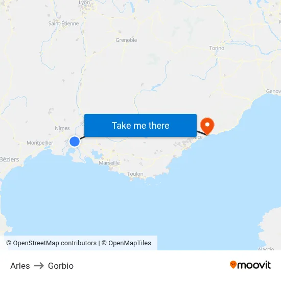 Arles to Gorbio map
