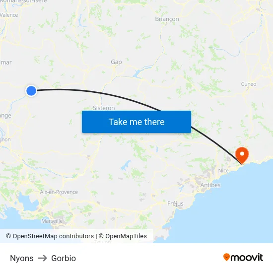 Nyons to Gorbio map