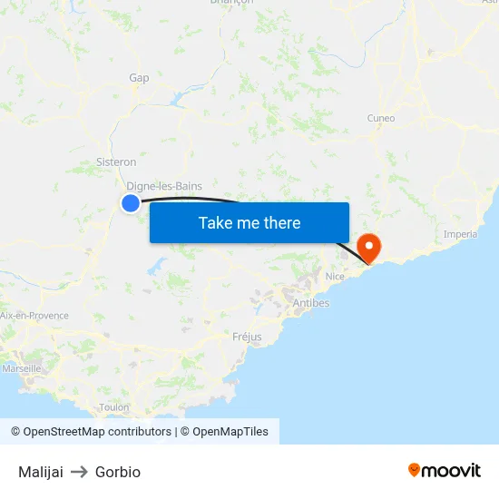 Malijai to Gorbio map