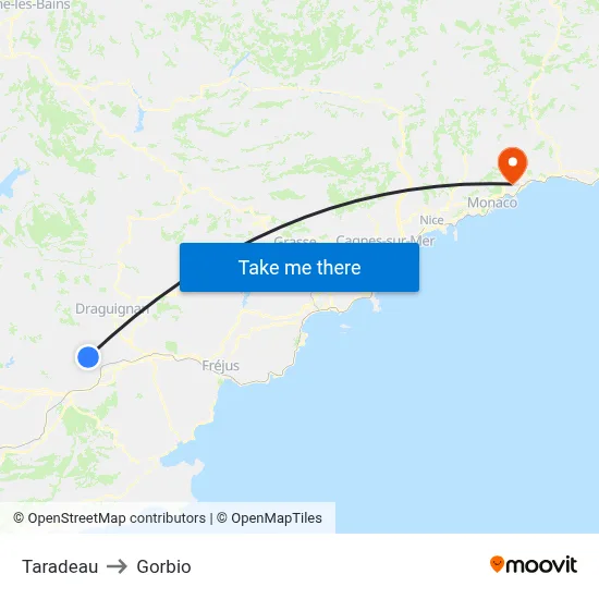 Taradeau to Gorbio map